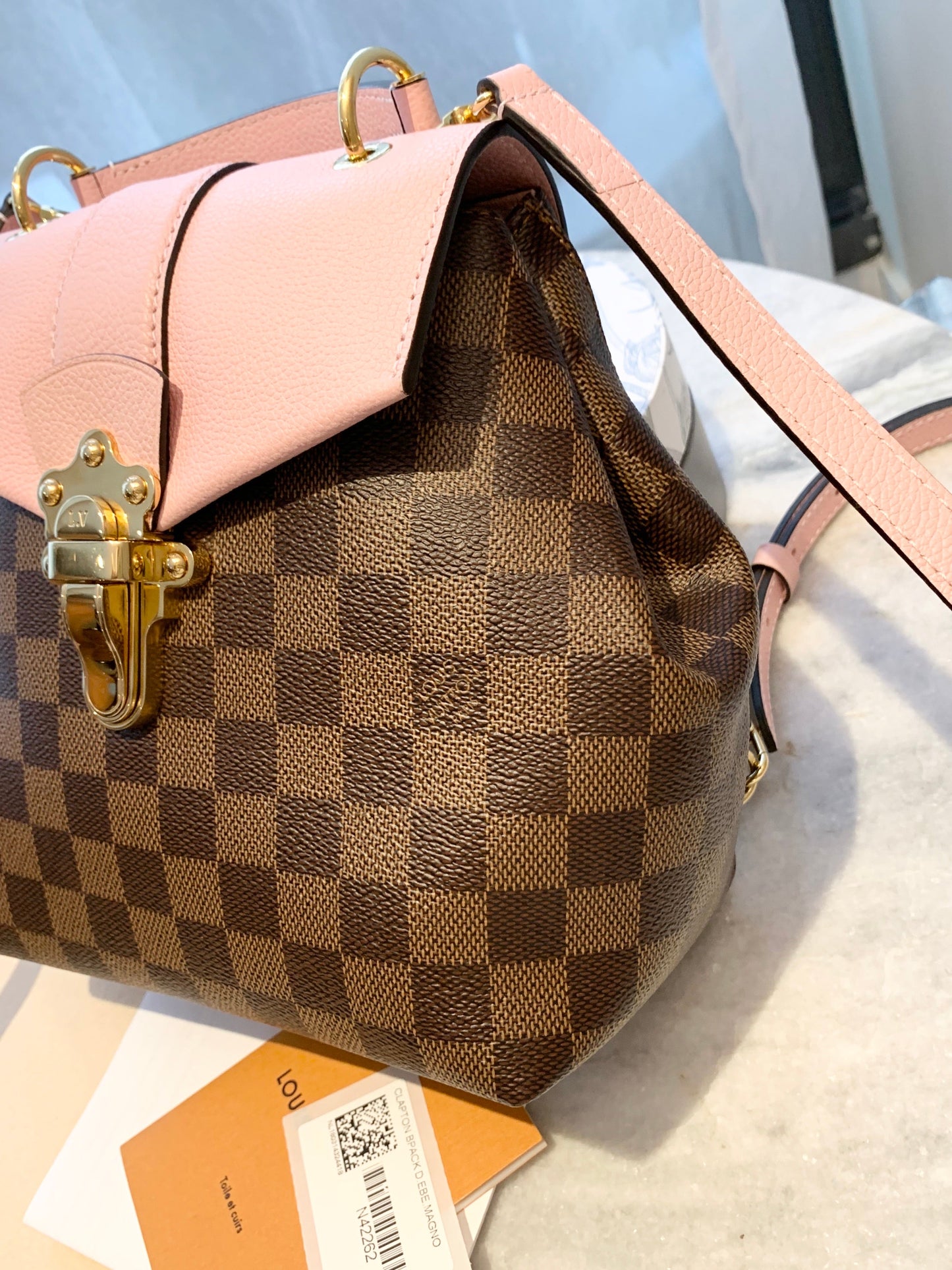 LOUIS VUITTON 2018 Damier Ebene Clapton Backpack In Magnolia