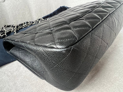 Chanel Jumbo Single Flap in Black Caviar Silver Hardware