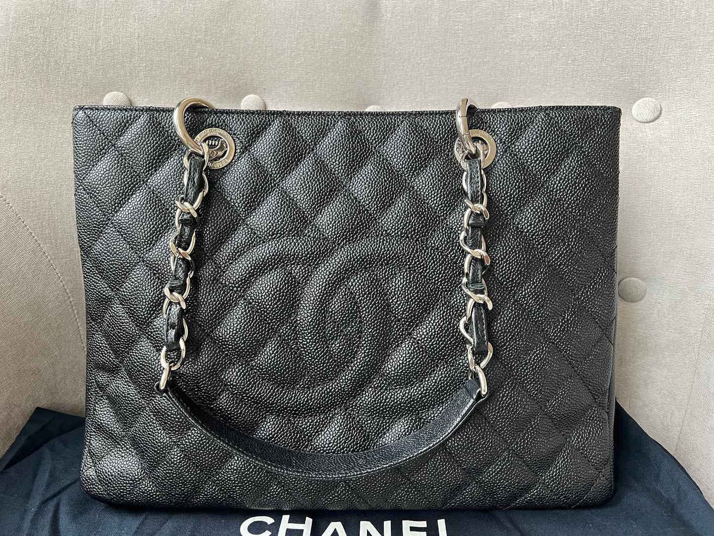 Chanel Black Caviar Grand Shopper Tote (GST) Silver Hardware