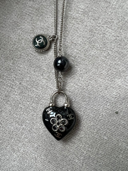 Chanel Resin Flower Heart Pendant Necklace