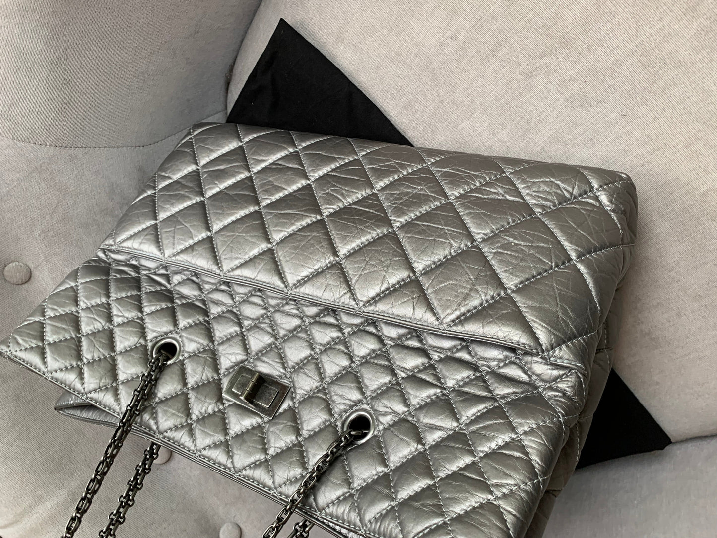 Chanel Large 2.55 Silver Grey Reissue Chain Tote