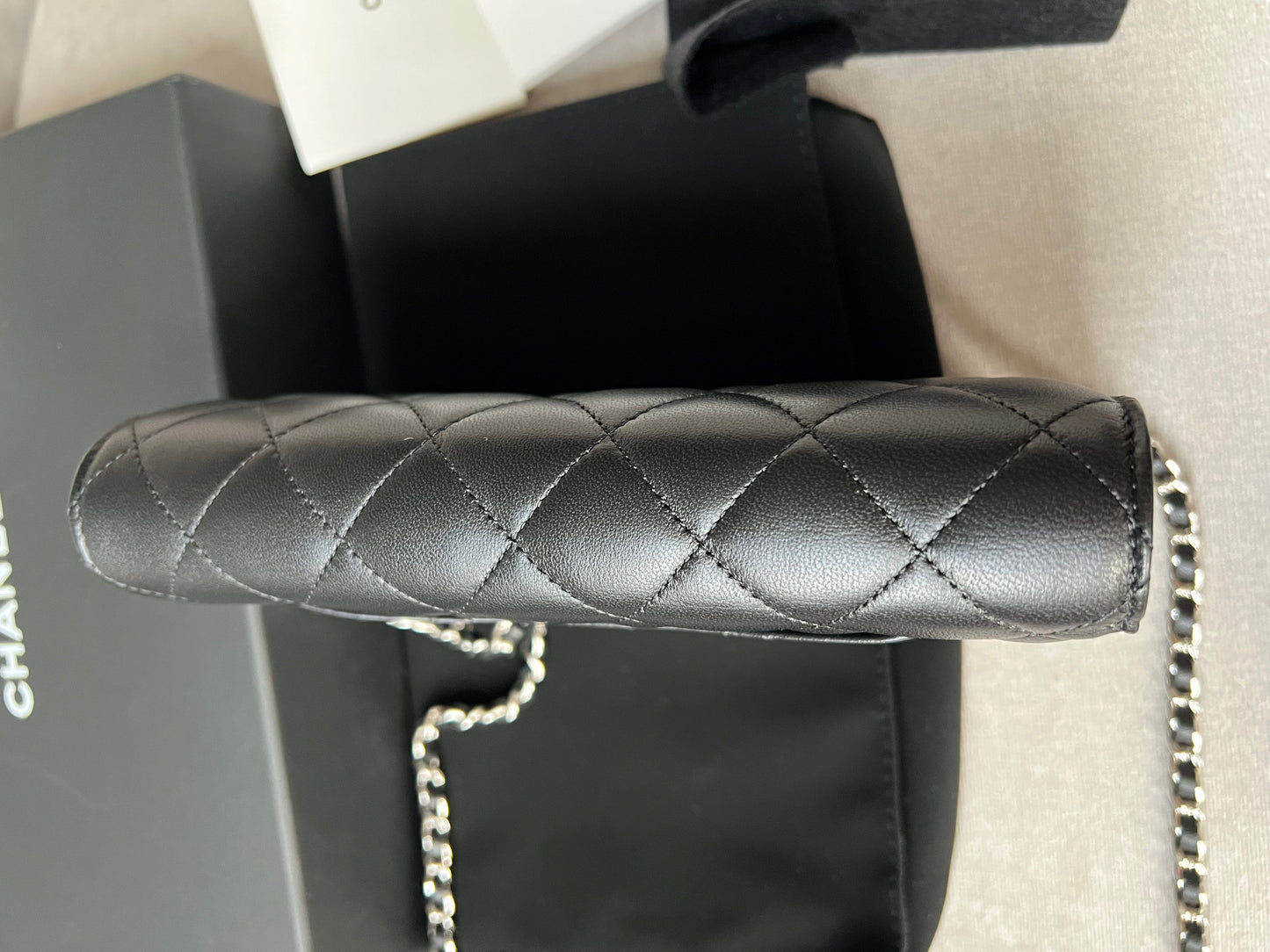 Chanel Black Lambskin Wallet on Chain with silver hardware