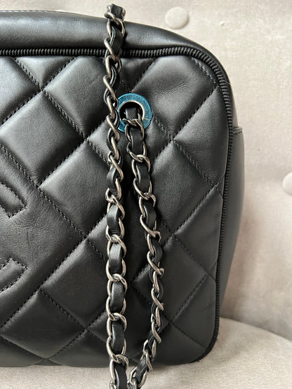 Chanel Diamond CC Ballerine Shoulder Bag in Black Calfskin with Ruthenium Hardware