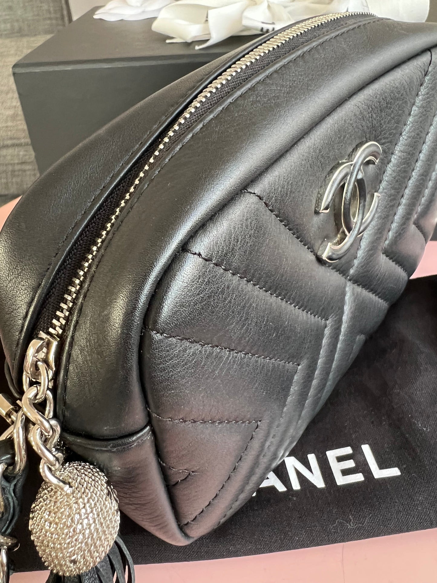 Chanel Black Chevron Camera Bag