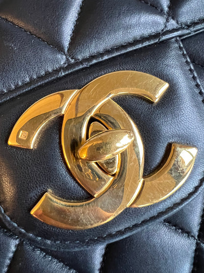 Chanel Vintage Classic Quilted Single Flap Jumbo in Black Lambskin with 24k Gold Hardware