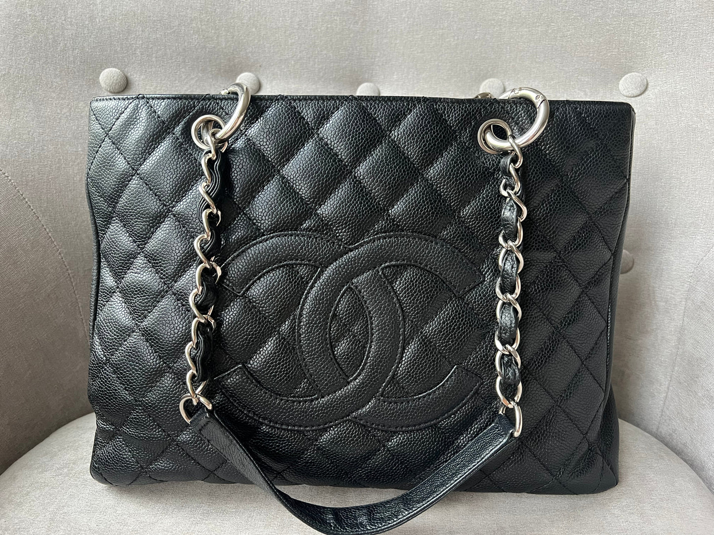 Chanel Black Caviar Grand Shopper Tote (GST) Silver Hardware