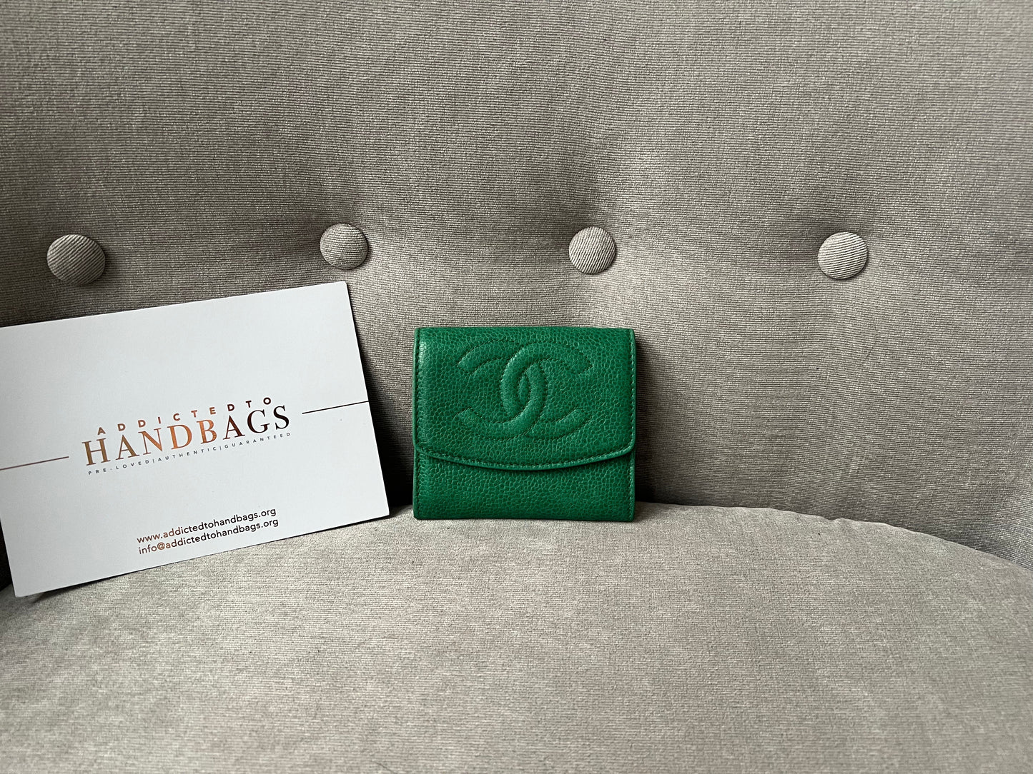 Chanel Vintage Timeless CC Flap Card Holder in Green Caviar