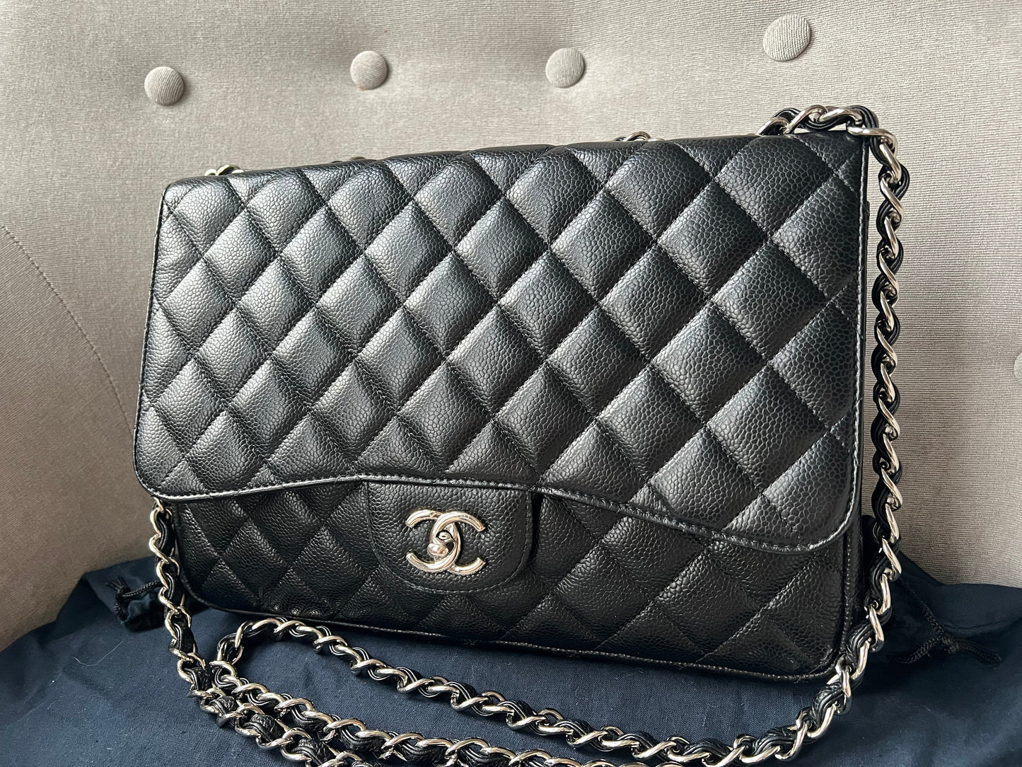 Chanel Jumbo Single Flap in Black Caviar Silver Hardware