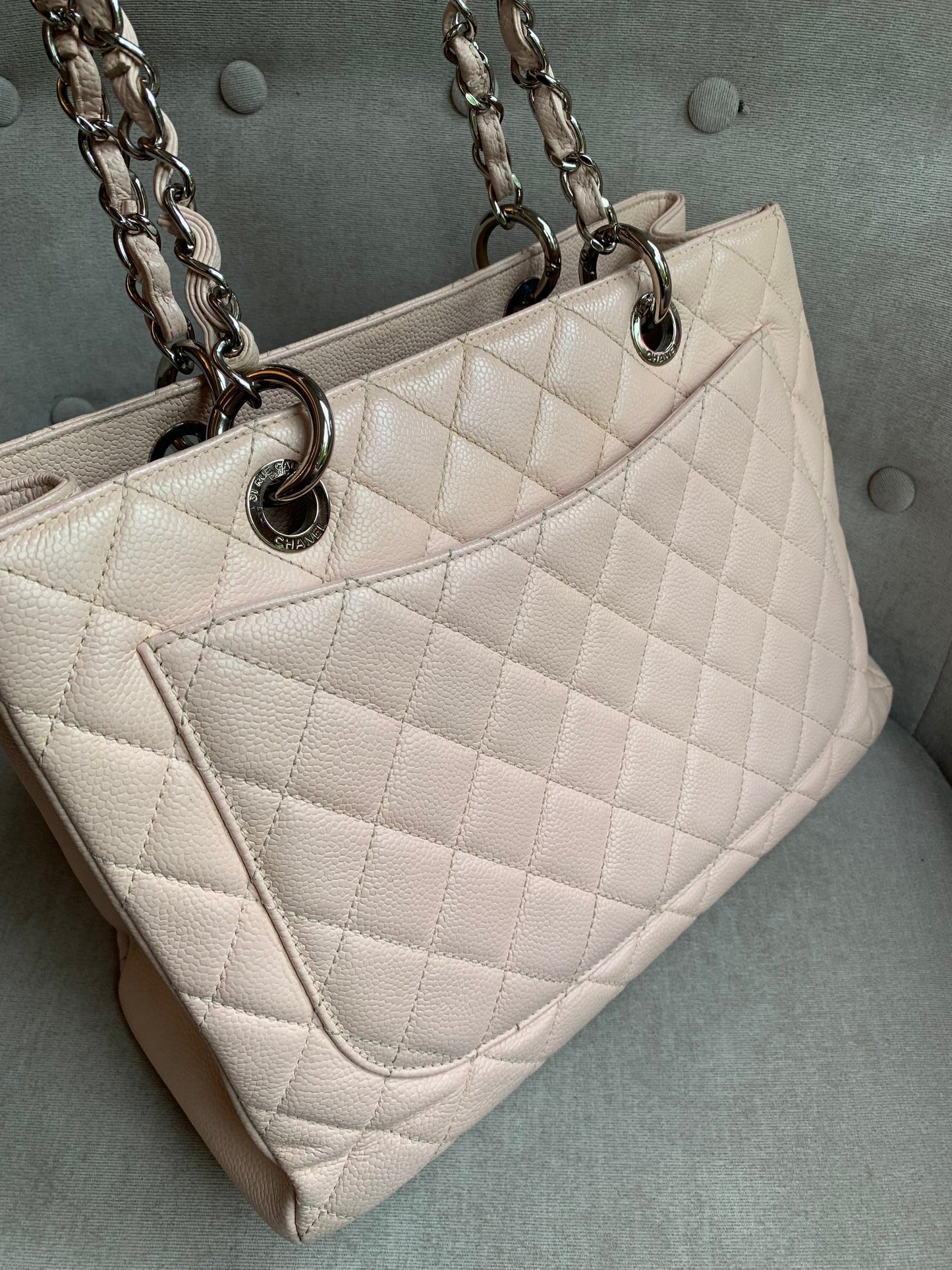 Chanel Light Pink Caviar Grand Shopper Tote with silver hardware (GST)