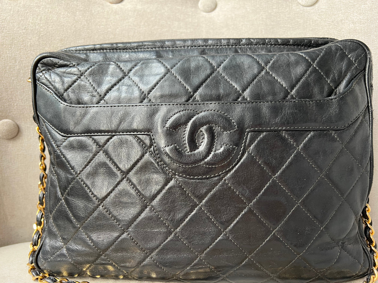 Chanel Vintage Black Lambskin Camera Bag with 24k Gold Hardware