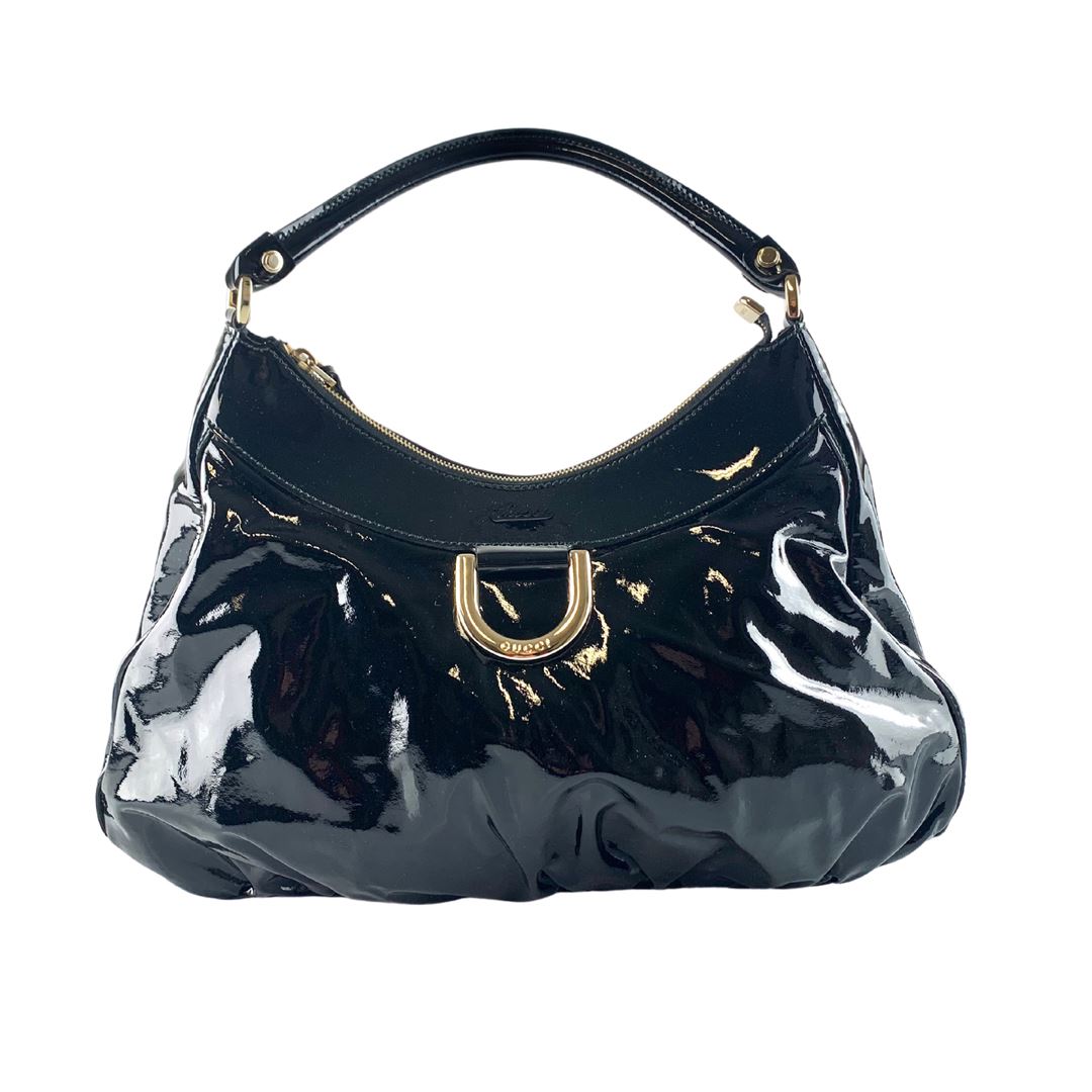 Gucci Black Patent D Ring Hobo