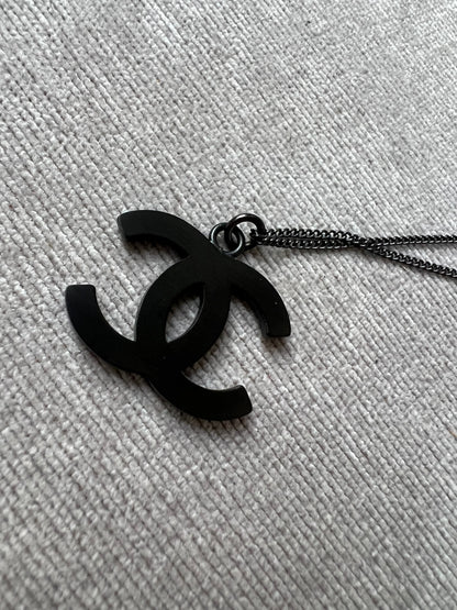 Chanel Black Crystal CC Pendant Necklace