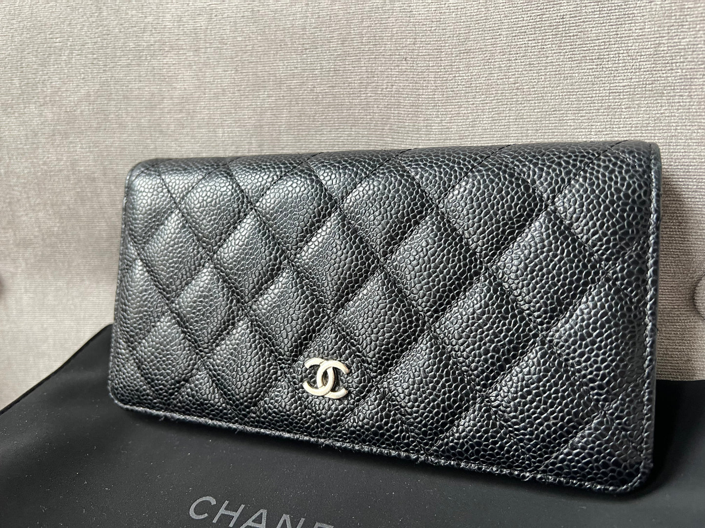 Chanel Black Caviar Flap Wallet with Silver Hardware