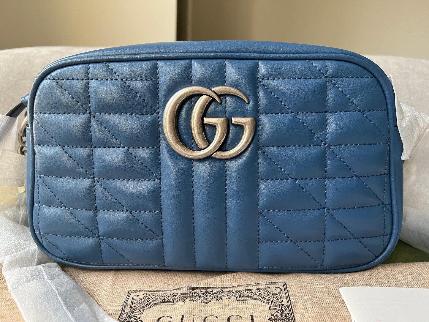 Gucci Aria GG Blue Marmont Small Shoulder Bag (RRP £1250)