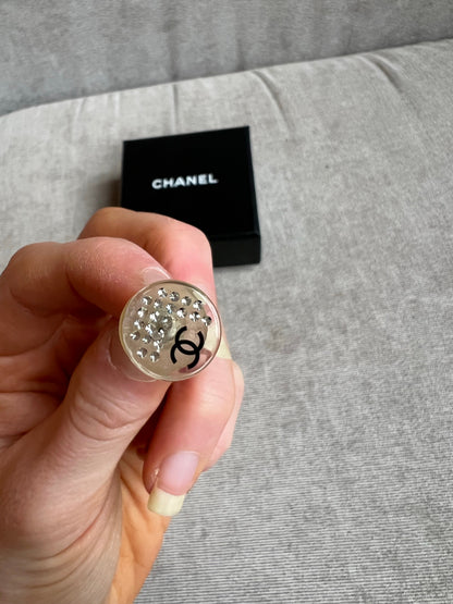 Chanel Diamante Resin Stud Earrings with CC Detail