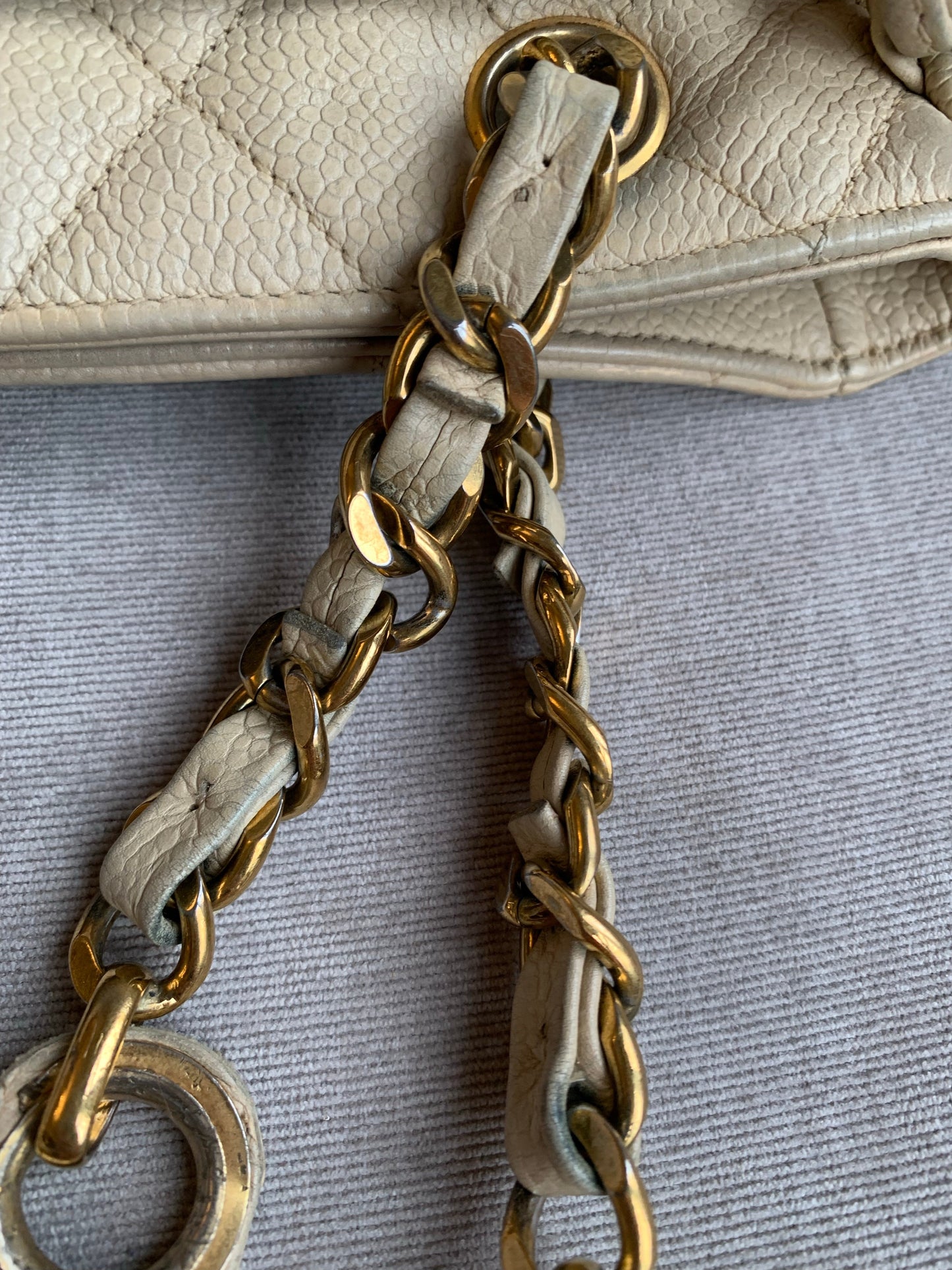 Chanel Vintage Beige Caviar Chain Tote