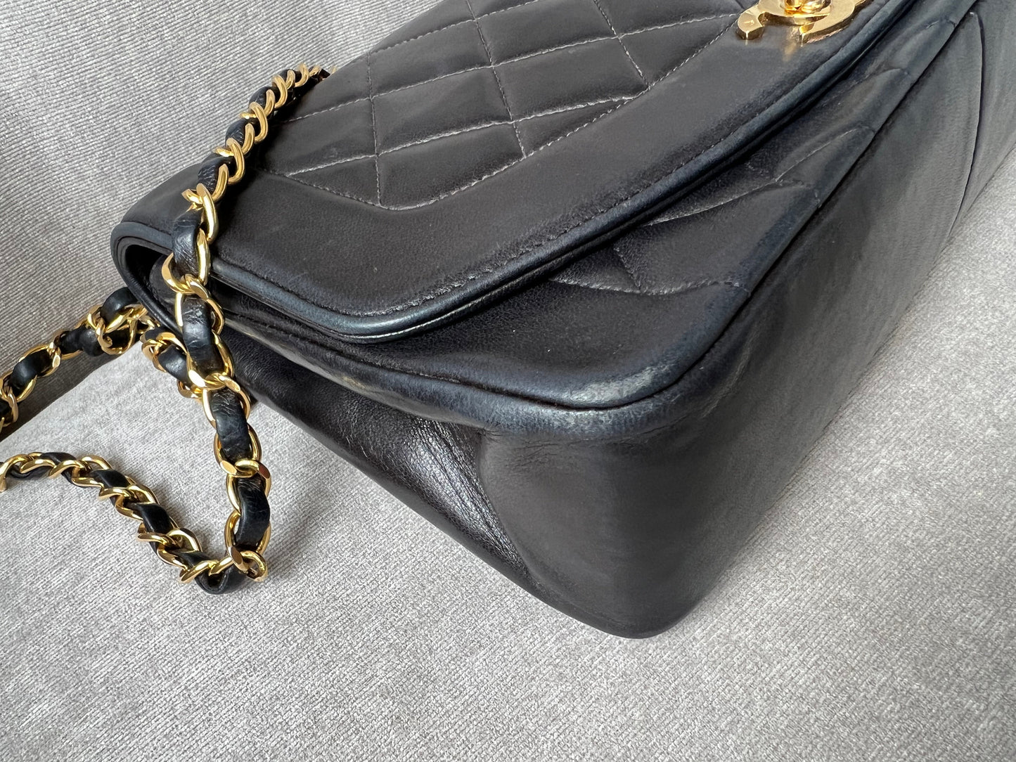 Chanel Vintage Diana Flap Bag in Black Lambskin with 24k Hardware