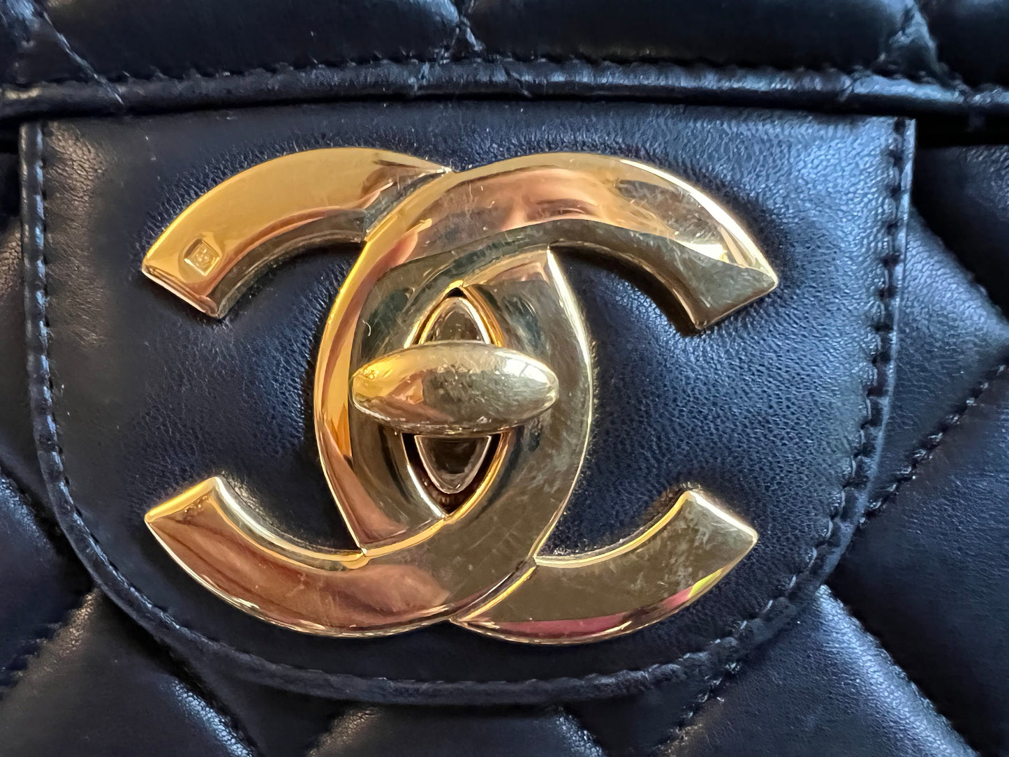 Chanel Vintage Classic Quilted Single Flap Jumbo in Black Lambskin with 24k Gold Hardware