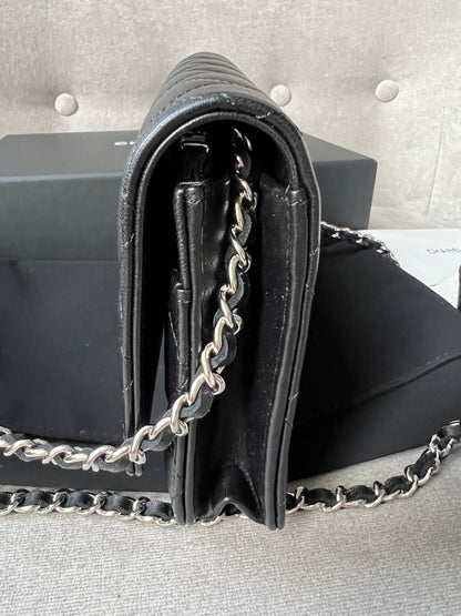 Chanel Black Lambskin Wallet on Chain with silver hardware