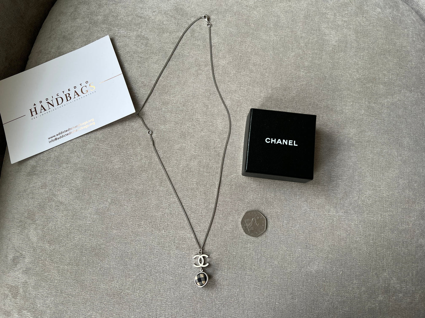 Chanel White Enamel CC Plaid / Check Ball Pendant Necklace