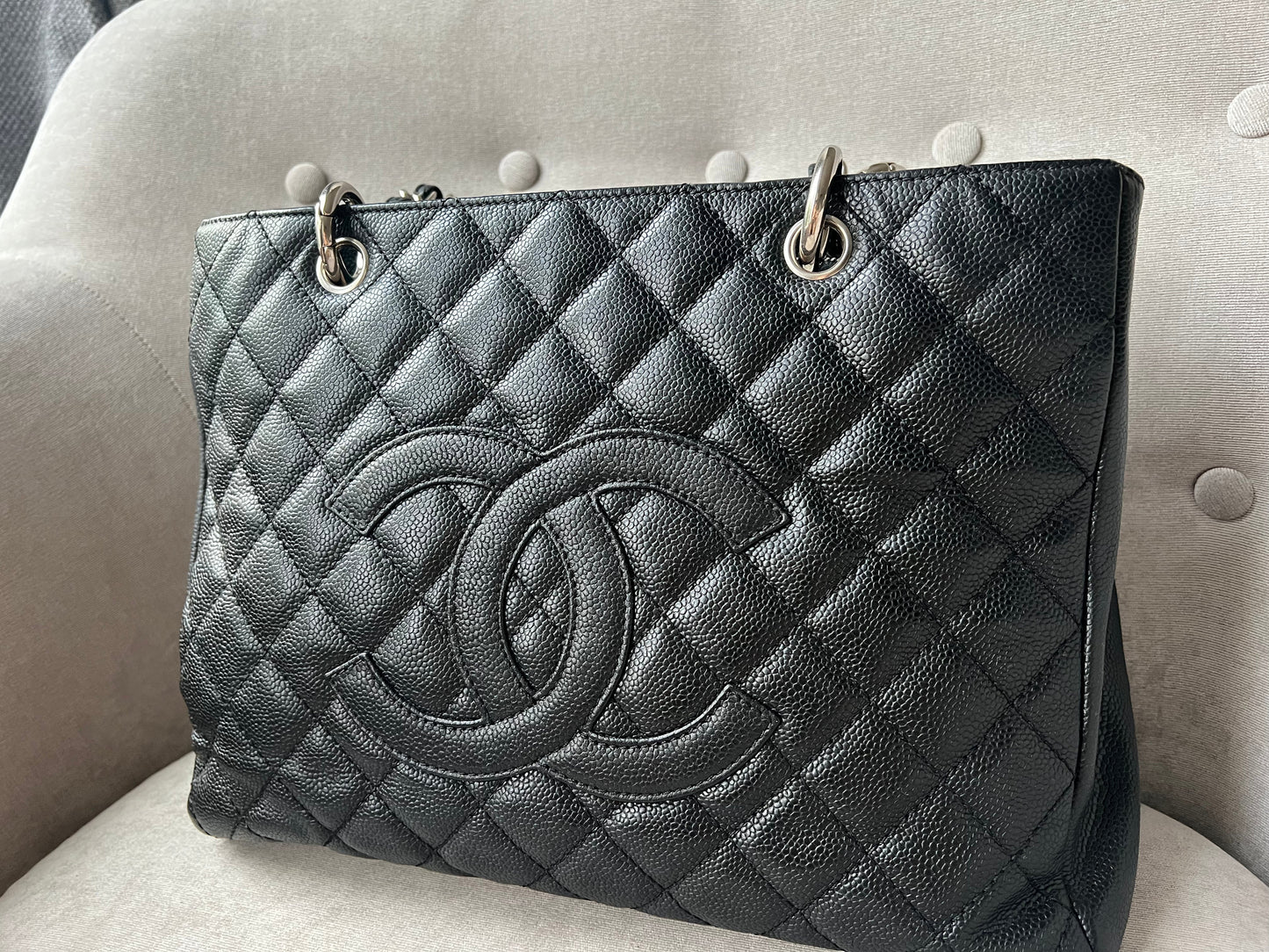 Chanel Black Caviar Grand Shopper Tote (GST) Silver Hardware