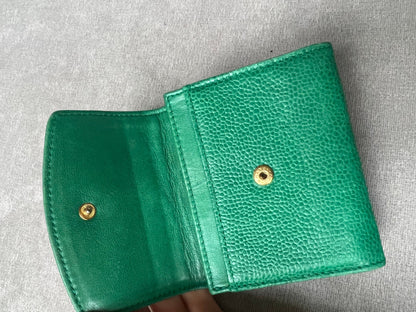 Chanel Vintage Timeless CC Flap Card Holder in Green Caviar