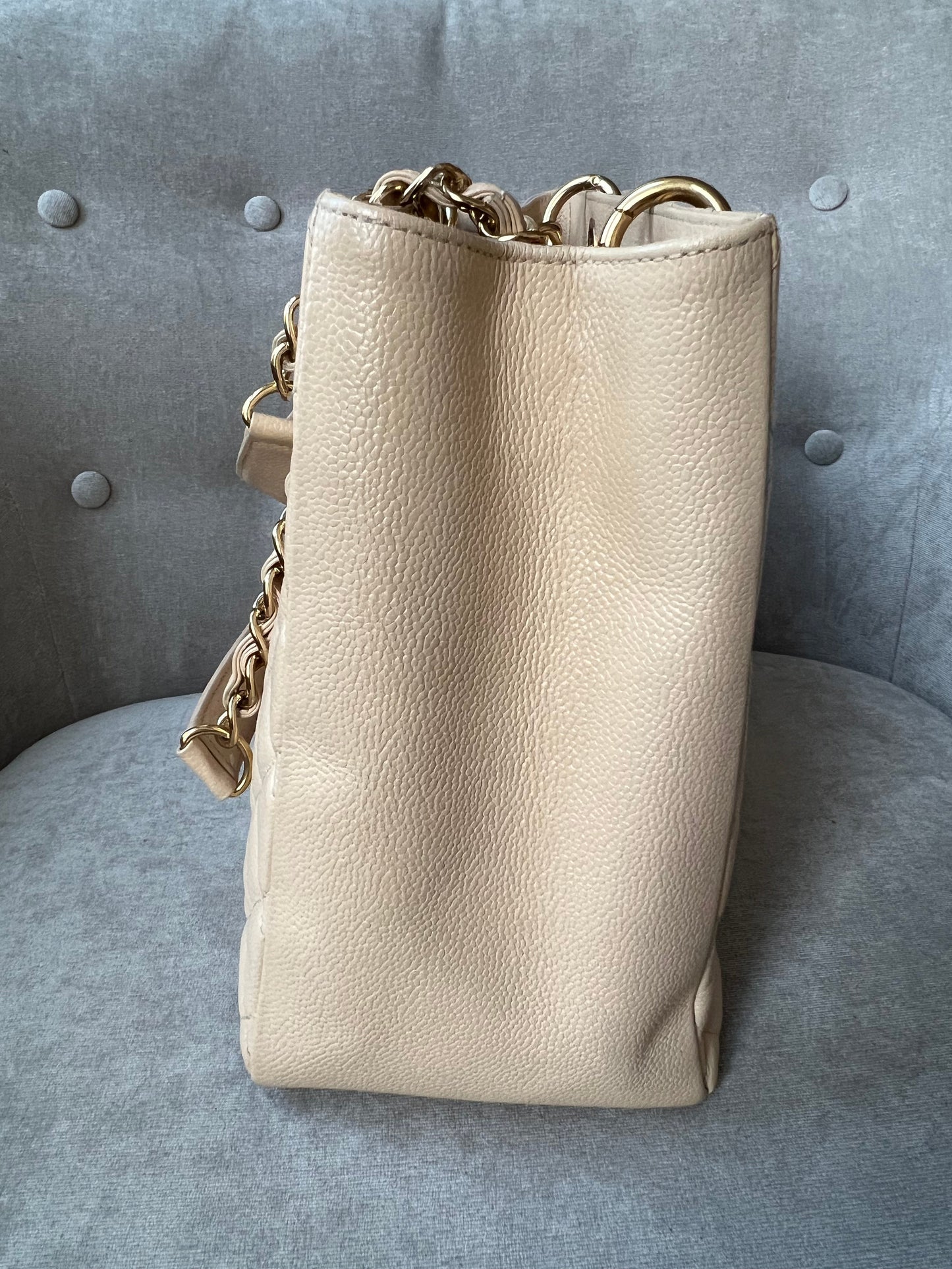 Chanel Beige Caviar Grand Shopper Tote with gold hardware (GST)