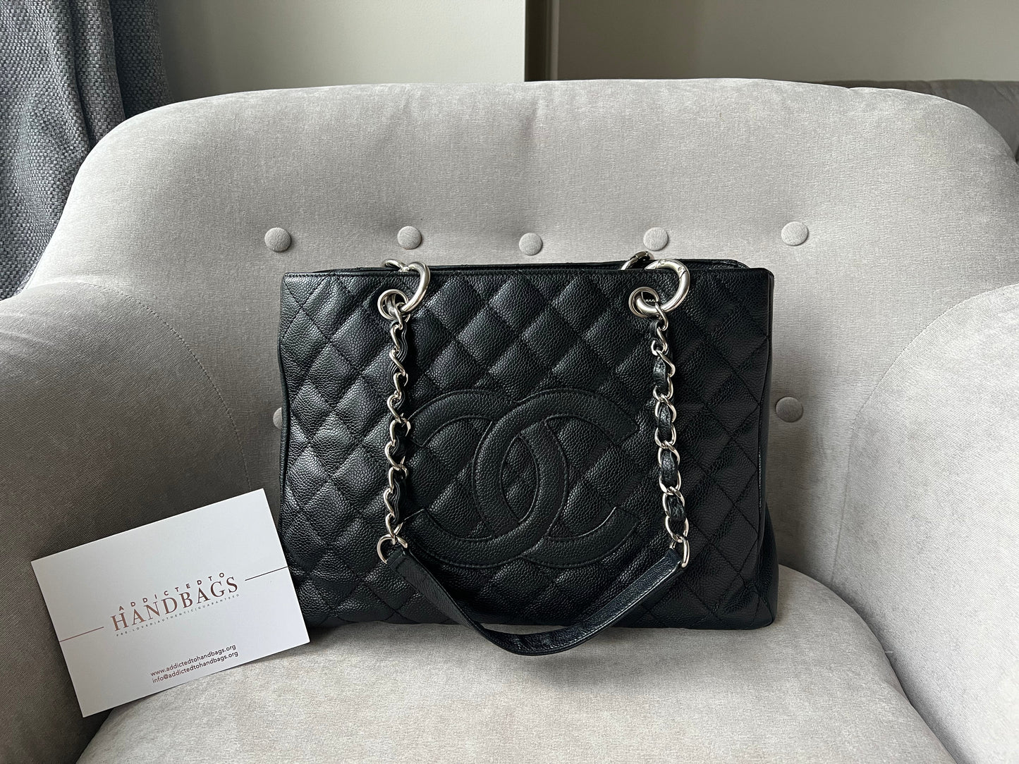 Chanel Black Caviar Grand Shopper Tote (GST) Silver Hardware