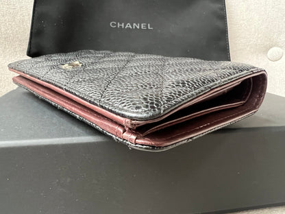 Chanel Black Caviar Flap Wallet with Silver Hardware