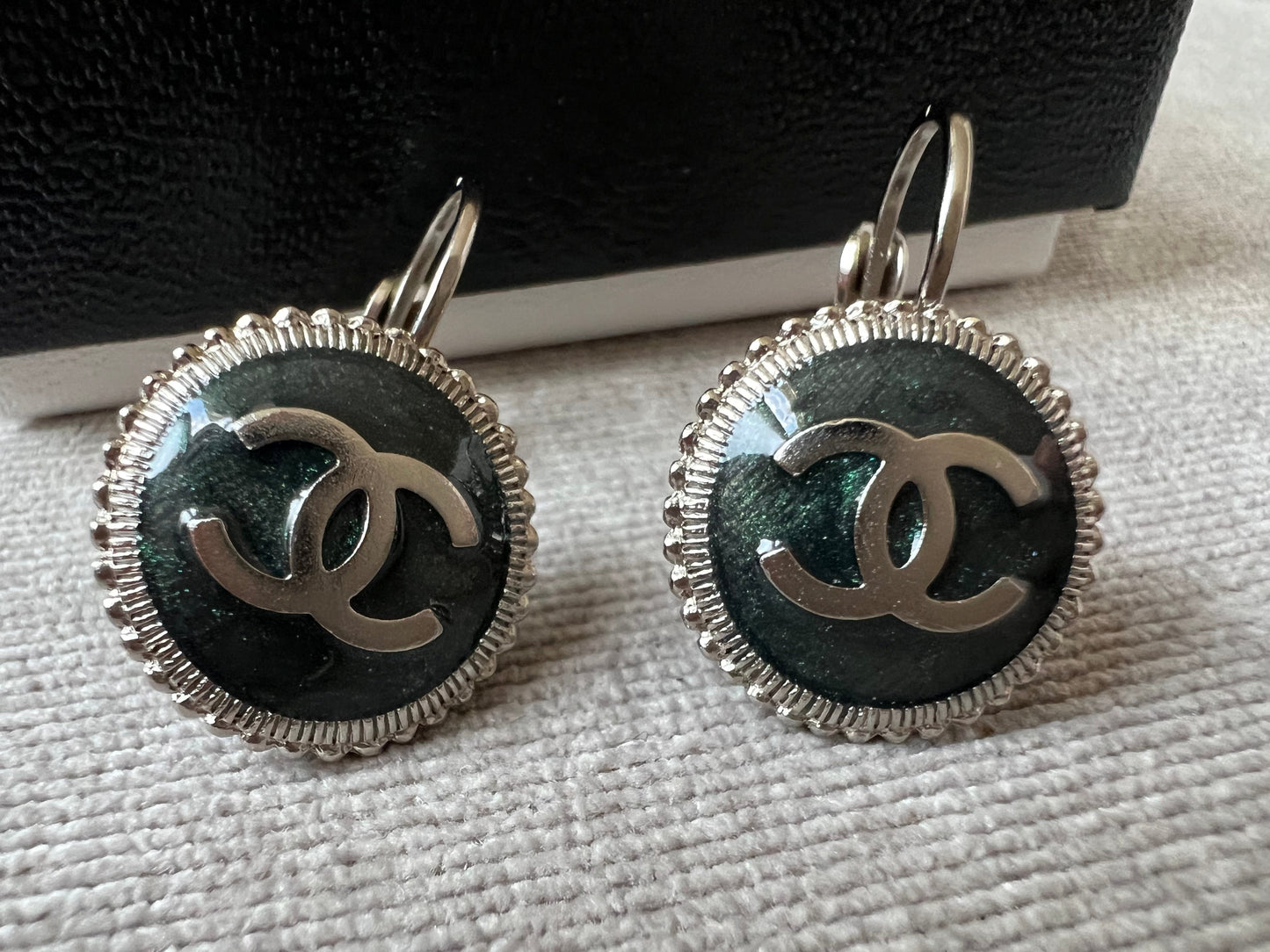 Chanel CC Green Medallion Dangle Earrings