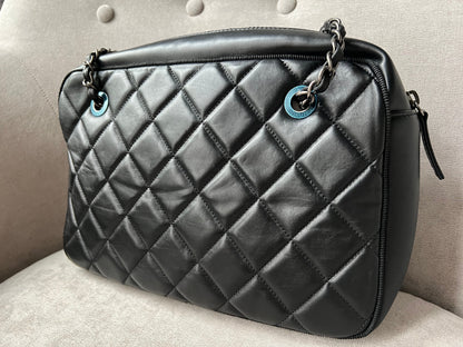 Chanel Diamond CC Ballerine Shoulder Bag in Black Calfskin with Ruthenium Hardware