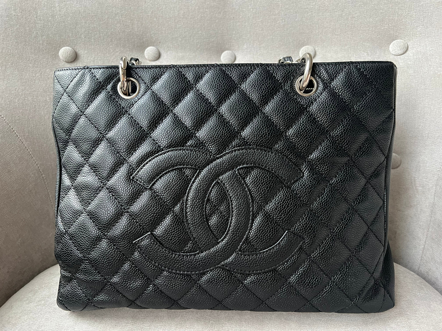 Chanel Black Caviar Grand Shopper Tote (GST) Silver Hardware