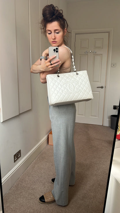 Chanel White Caviar Grand Shopper Tote (GST)