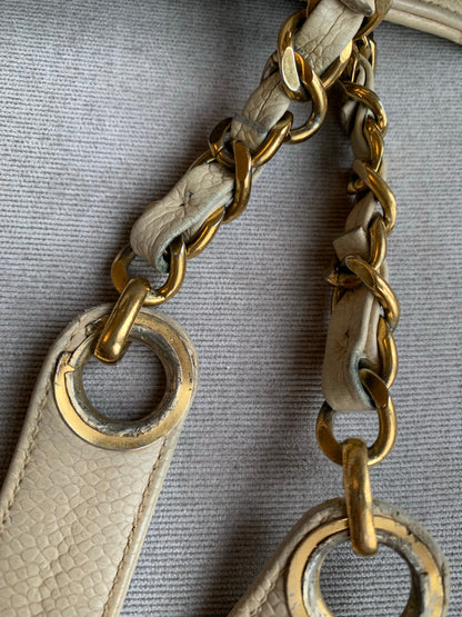 Chanel Vintage Beige Caviar Chain Tote