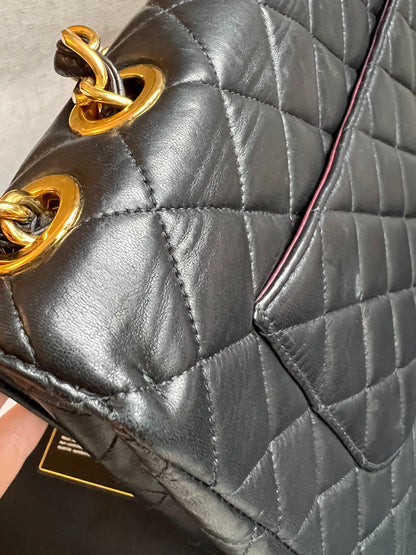 Chanel Vintage Classic Quilted Single Flap Jumbo in Black Lambskin with 24k Gold Hardware