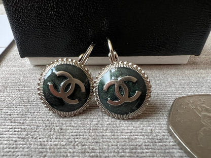 Chanel CC Green Medallion Dangle Earrings