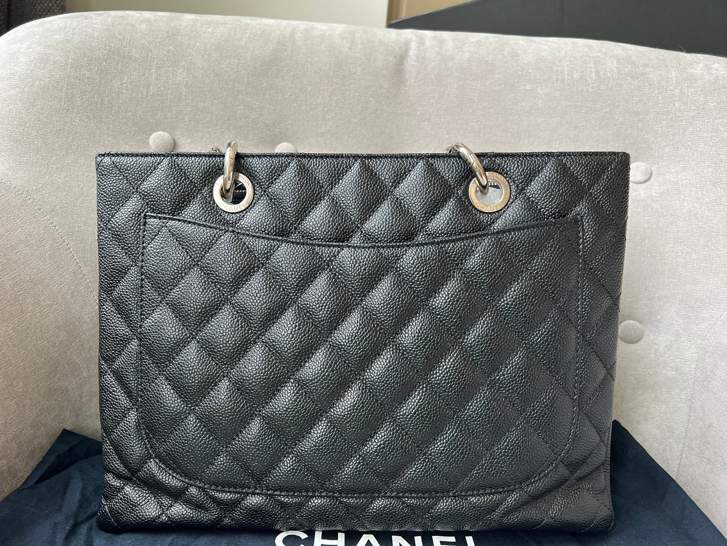 Chanel Black Caviar Grand Shopper Tote (GST) Silver Hardware