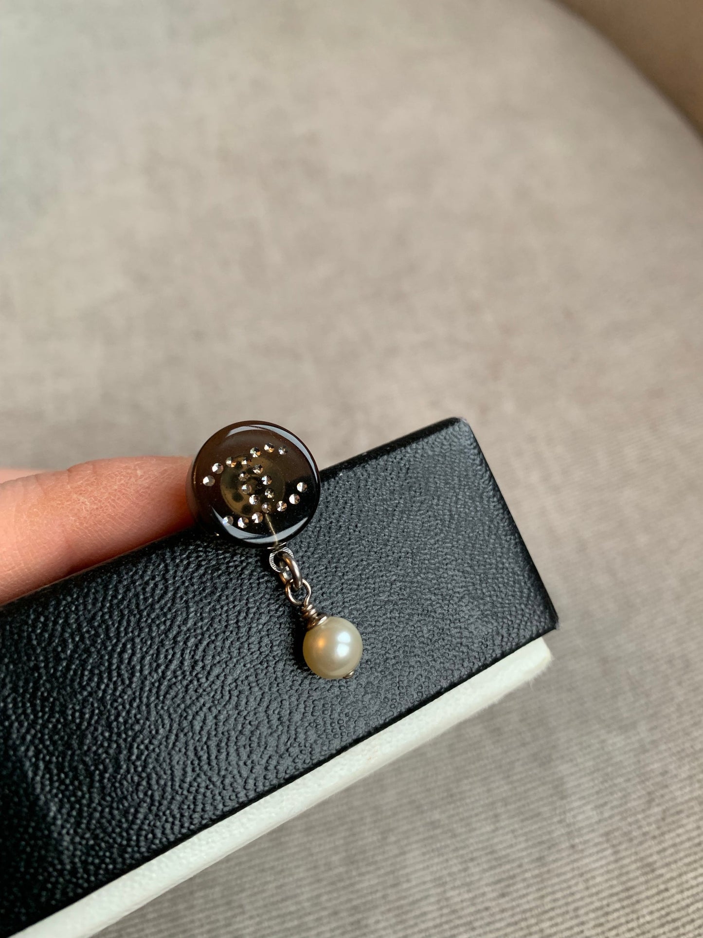 Chanel Black CC Pearl Drop Earrings