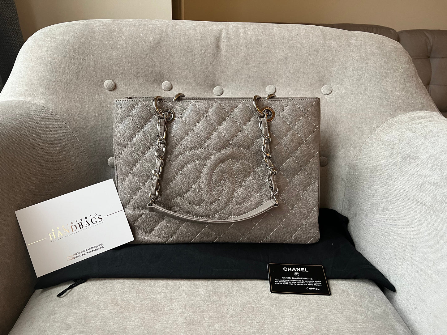 Chanel Grey Caviar Grand Shopper Tote (GST) Silver Hardware