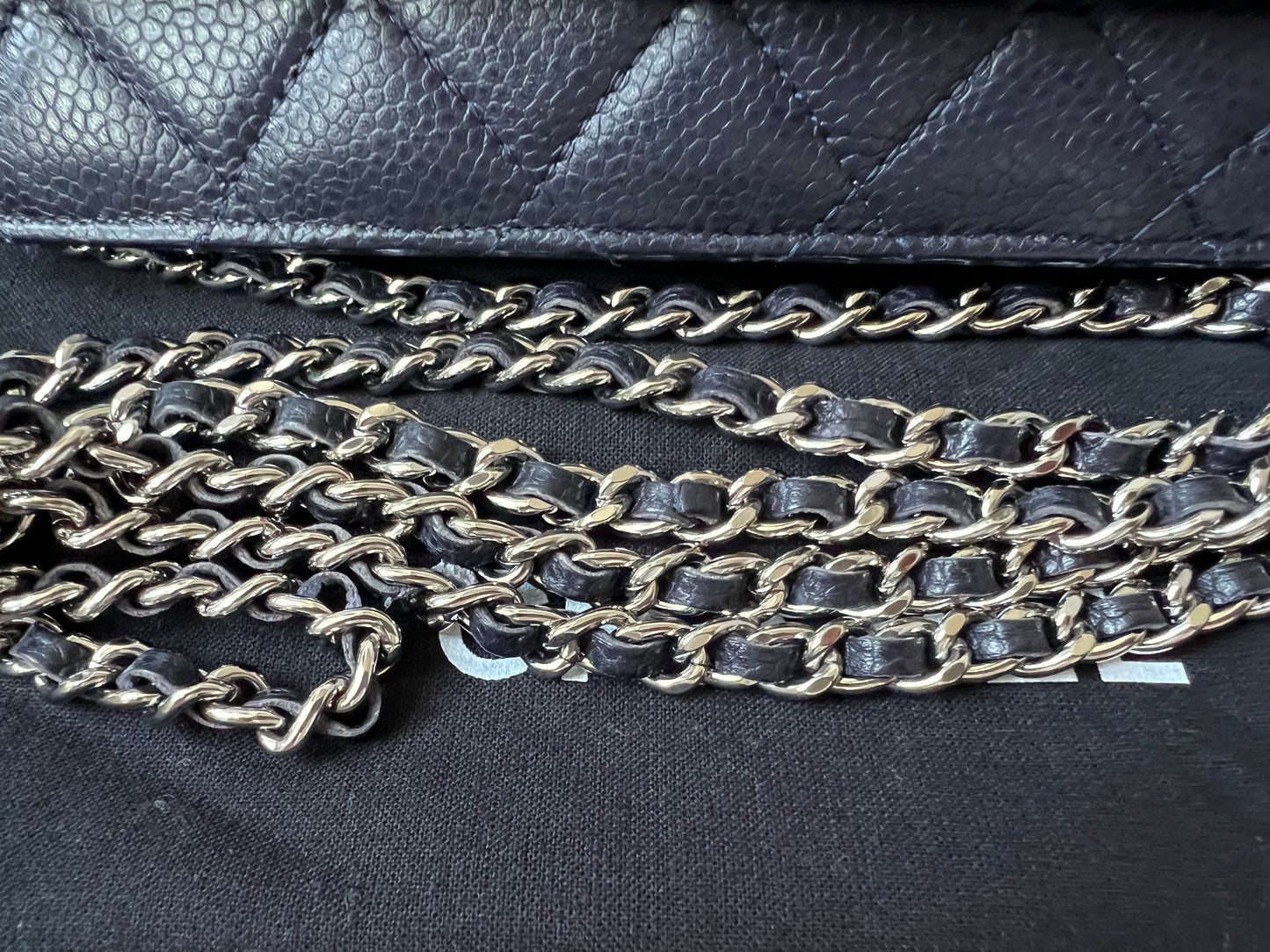 Chanel Navy Caviar Wallet on Chain With Silver Hardware