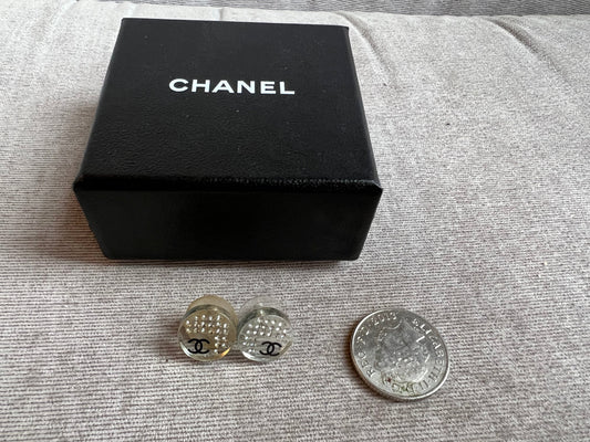 Chanel Diamante Resin Stud Earrings with CC Detail