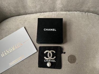 Chanel Pearl Studded CC Brooch with Drop Pearl