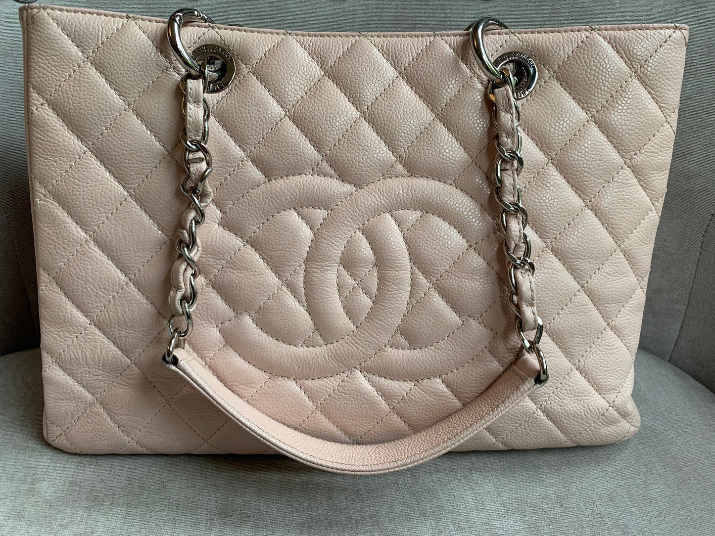 Chanel Light Pink Caviar Grand Shopper Tote with silver hardware (GST)