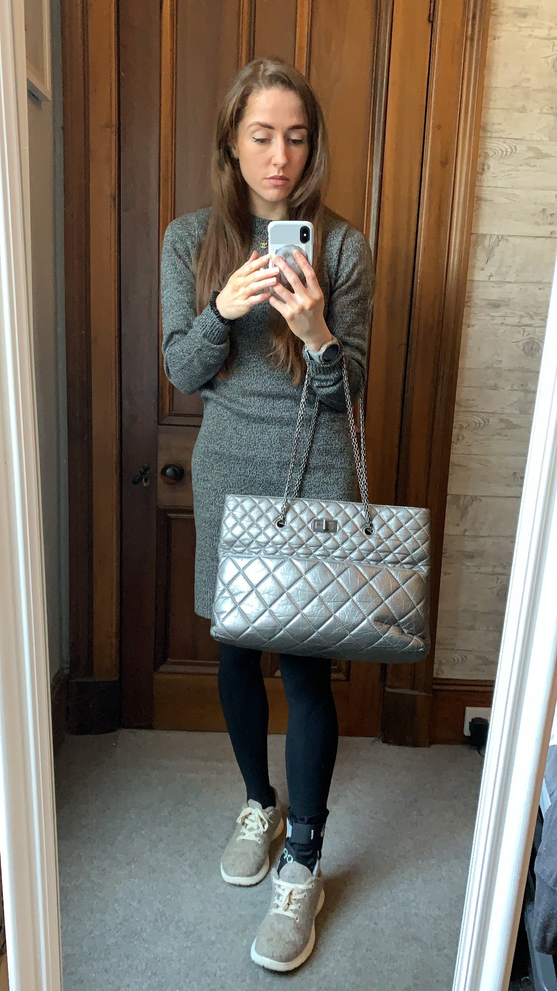 Chanel Large 2.55 Silver Grey Reissue Chain Tote