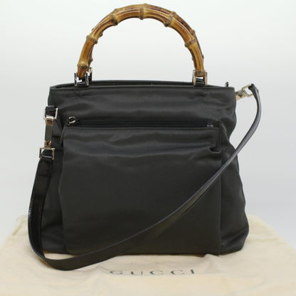 GUCCI Bamboo Hand Bag Nylon Gray  ki2537