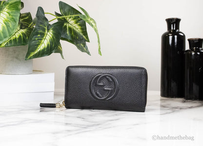 Gucci Cellarius Double Logo Black Leather Zip Around Wallet