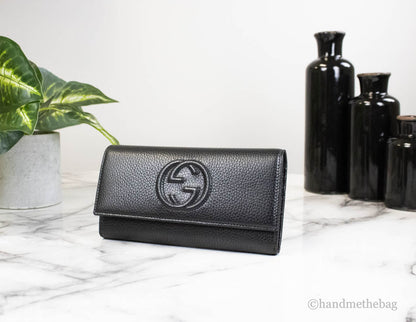 Gucci Cellarius Double Logo Black Leather Snap Flap Wallet