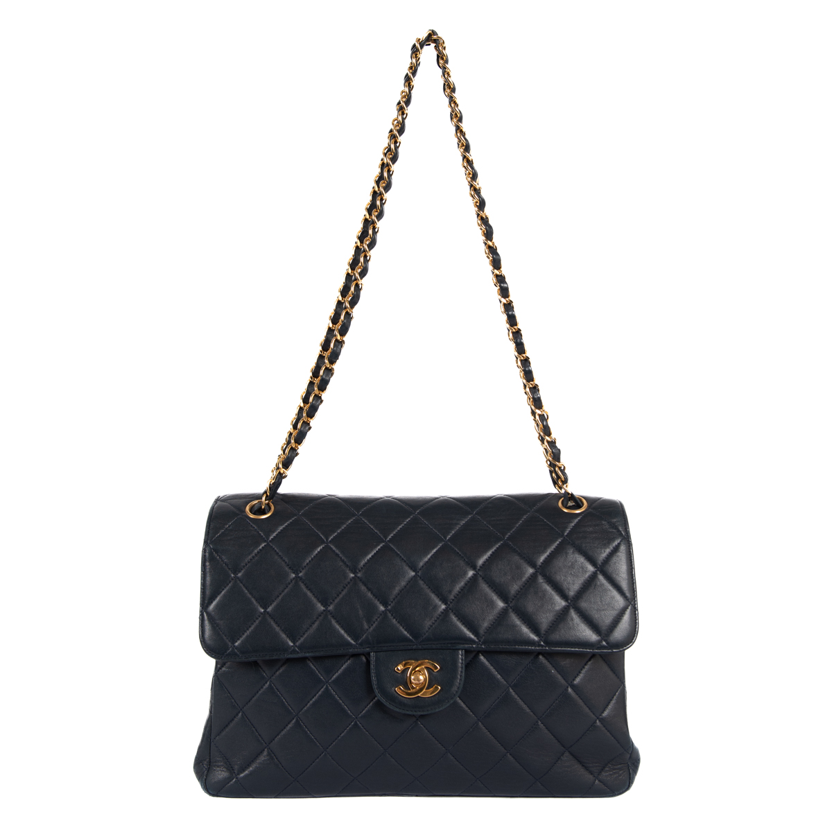 Chanel Vintage Navy Jumbo Double Sided Classic Flap Bag