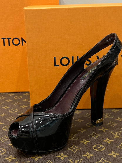 Louis Vuitton - escarpins plateforme cuir vernis bordeaux