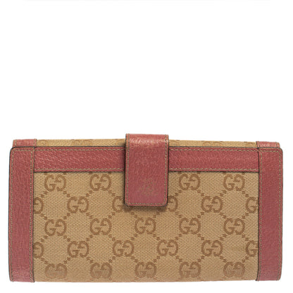 Gucci Beige/Pink GG Canvas and Leather Charmy Continental Wallet